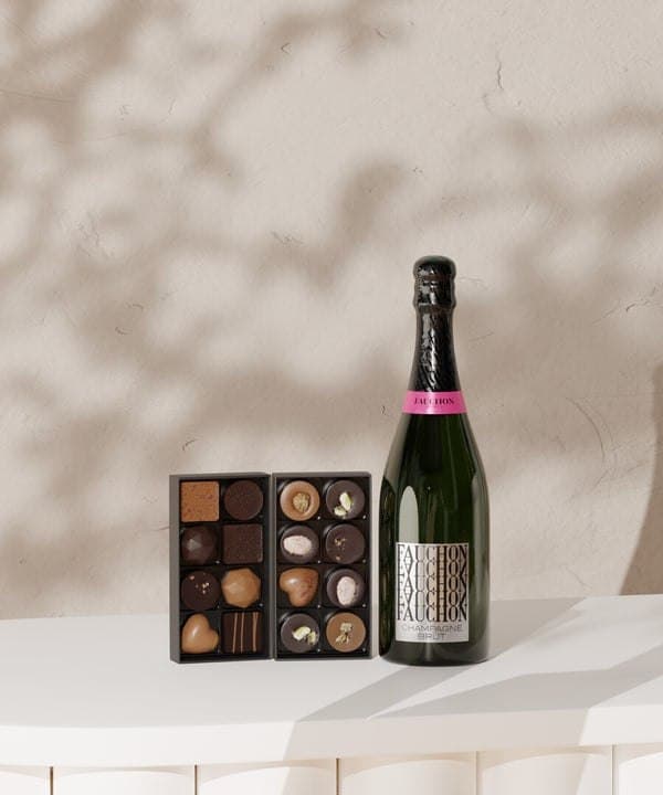 Coffret Duo Gourmand : Champagne Fauchon Brut et double boîte de chocolats