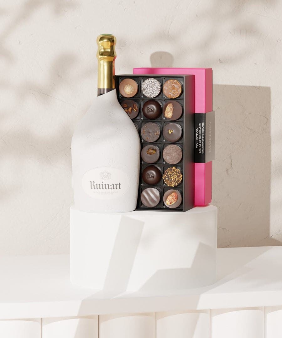 Coffret Grand Geste : Champagne Ruinart et chocolats Fauchon